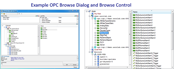 Example OPC Browsing Dialogs and Controls