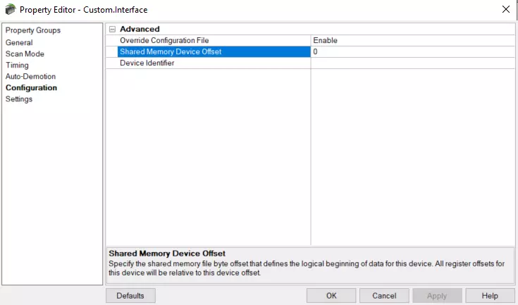 Screenshot Custom Interface Shared Memory Device Offset