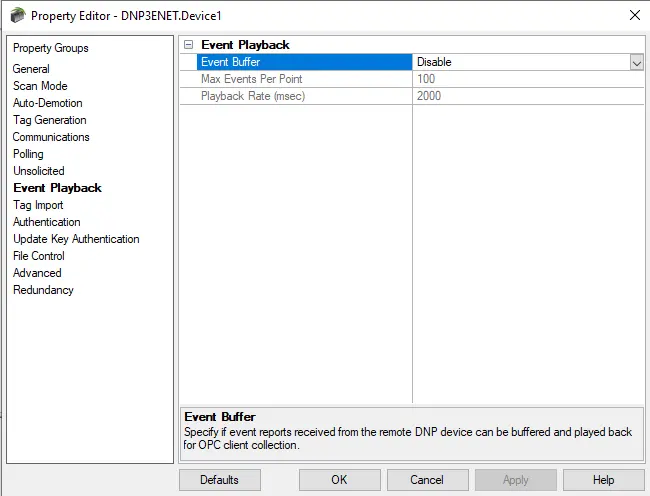 TOP Server DNP Suite Event Playback Settings