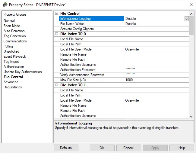 TOP Server DNP Ethernet File Control Settings