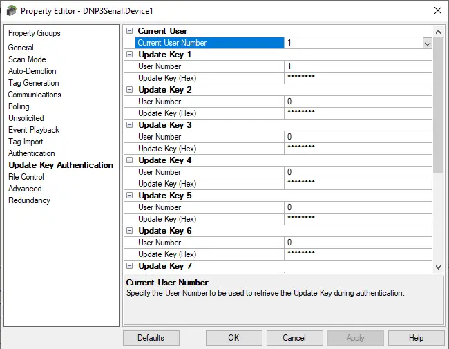Screenshot DNP Suite DNP Serial Update Key Authentication