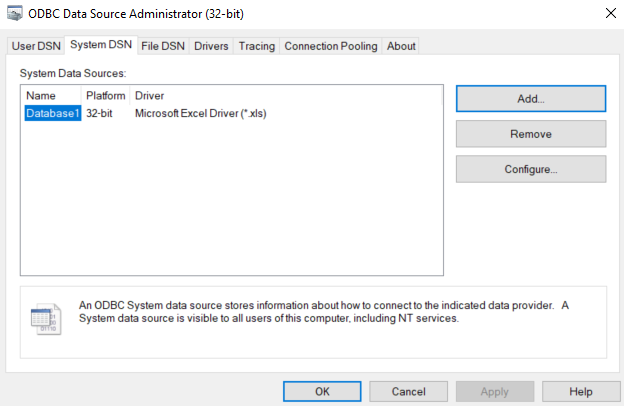 Screenshot DataLogger Plug-In DSN Configuration