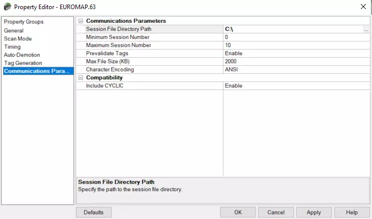 Screenshot EUROMAP 63 Communication Parameters