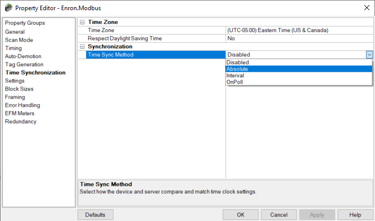 Screenshot Enron Modbus Time Synchronization Support