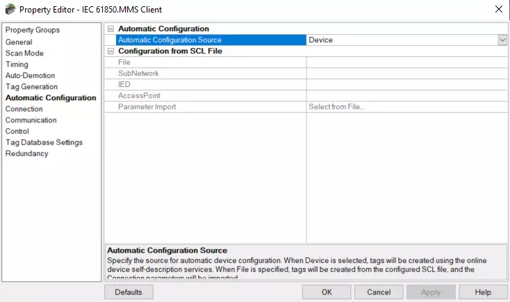 Screenshot IEC 61850 MMS Client Automatic Configuration