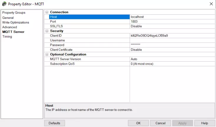 Screenshot - MQTT Client Driver Broker Settings