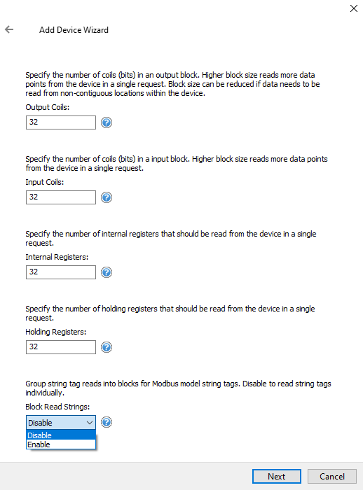 Screenshot Modbus RTU Serial Coils Registers