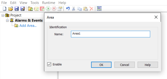 Screenshot OPC AE Plug-in Area Configuration