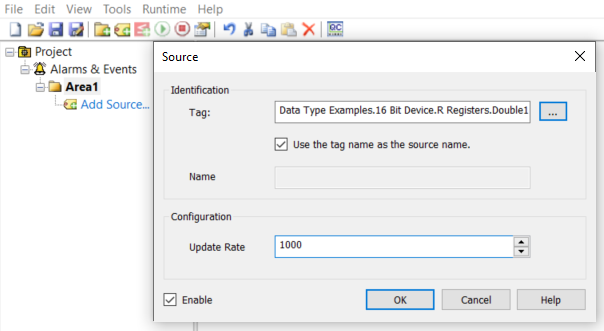 Screenshot OPC AE Plug-in Source Configuration