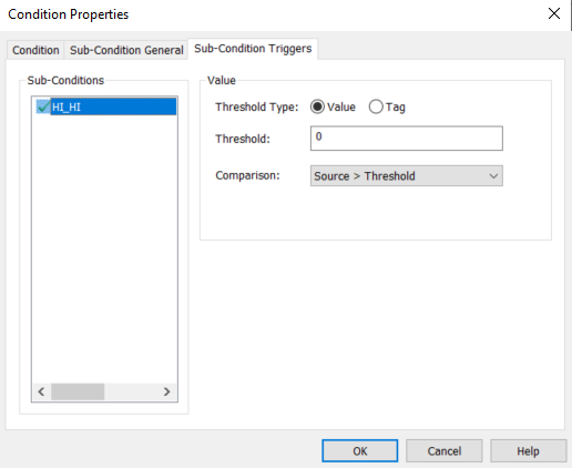 Screenshot OPC AE Plug-in Sub-Condition Triggers Properties