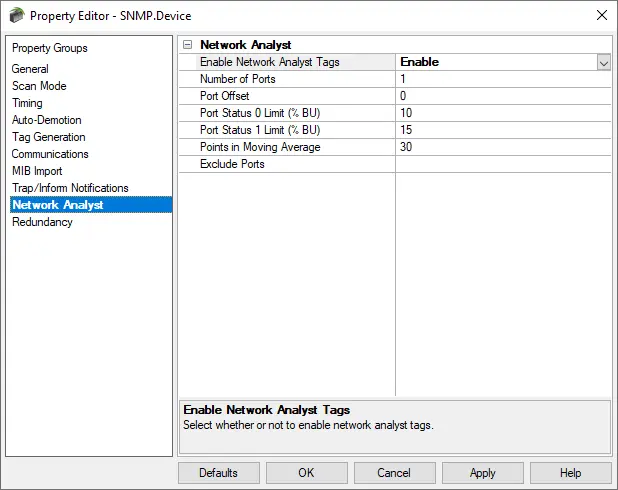 Screenshot SNMP Network Analyst Tag Settings