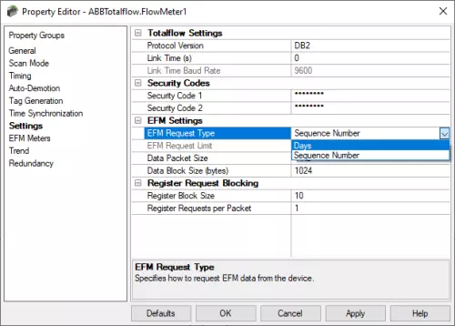 Screenshot - TOP Server ABB Totalflow Protocol Settings