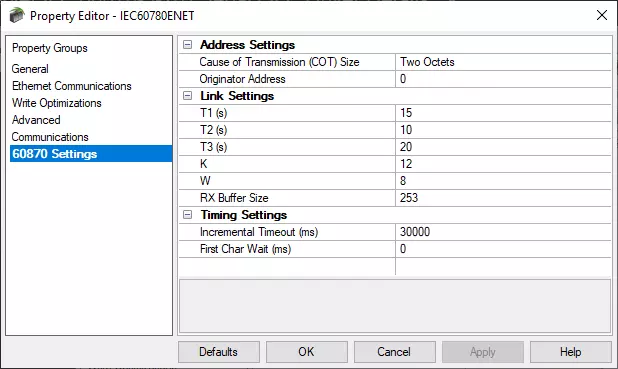 Screenshot - TOP Server IEC 60870-5-104 Channel Settings