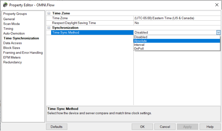 Screenshot OMNI Flow Computers Time Synchronization Support