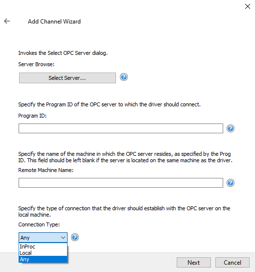 Screenshot OPC DA Client Server Selection