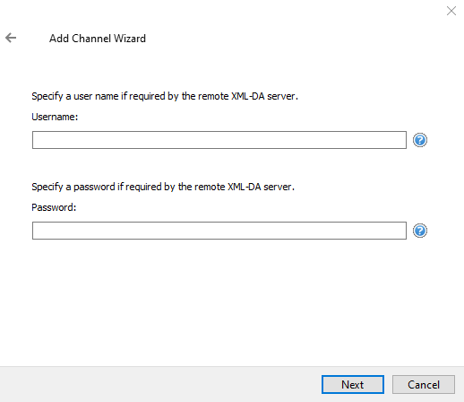 Screenshot OPC XML DA Client Username